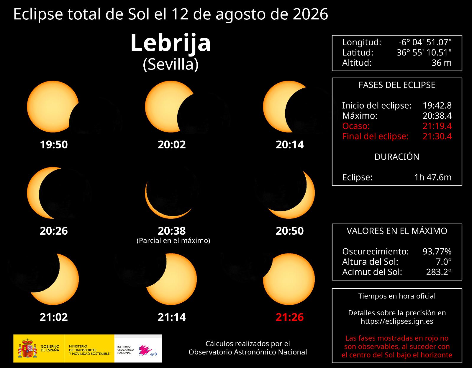 El eclipse solar del 12 de agosto será visible en Lebrija con un 93,77 % de oscurecimiento