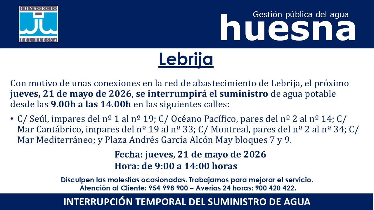 Aguas del Huesna - corte suministro programado