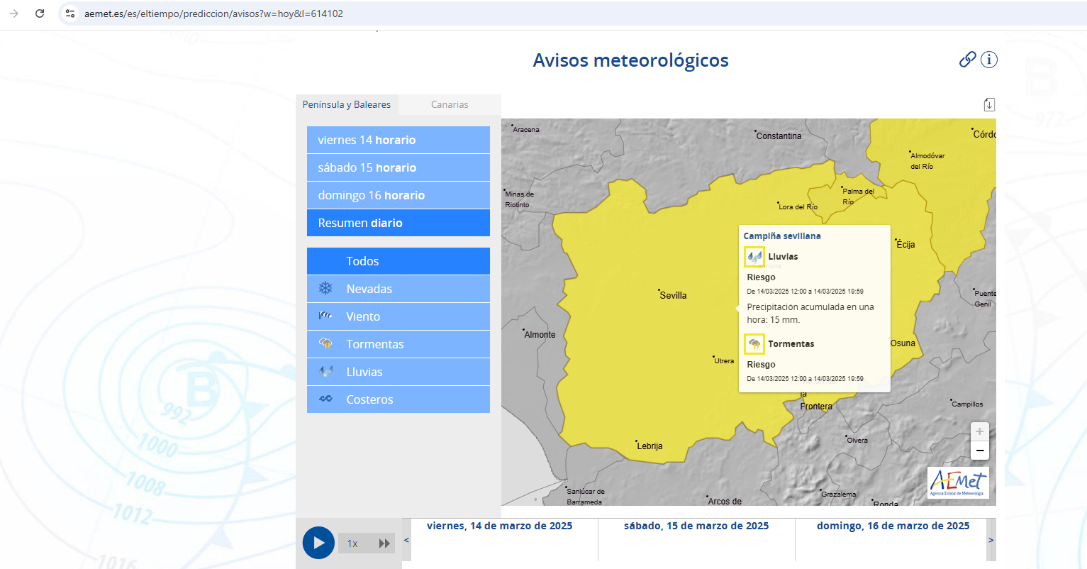 Alerta amarilla viernes 14 marzo25