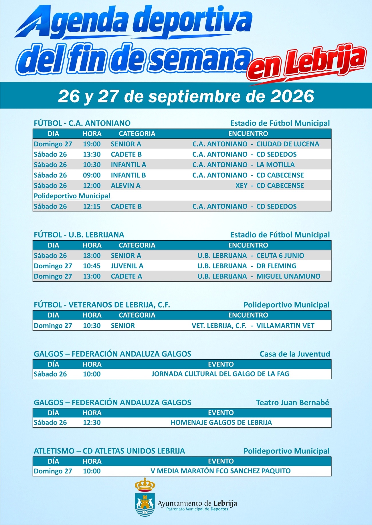Fin de semana deportivo 09-26-26