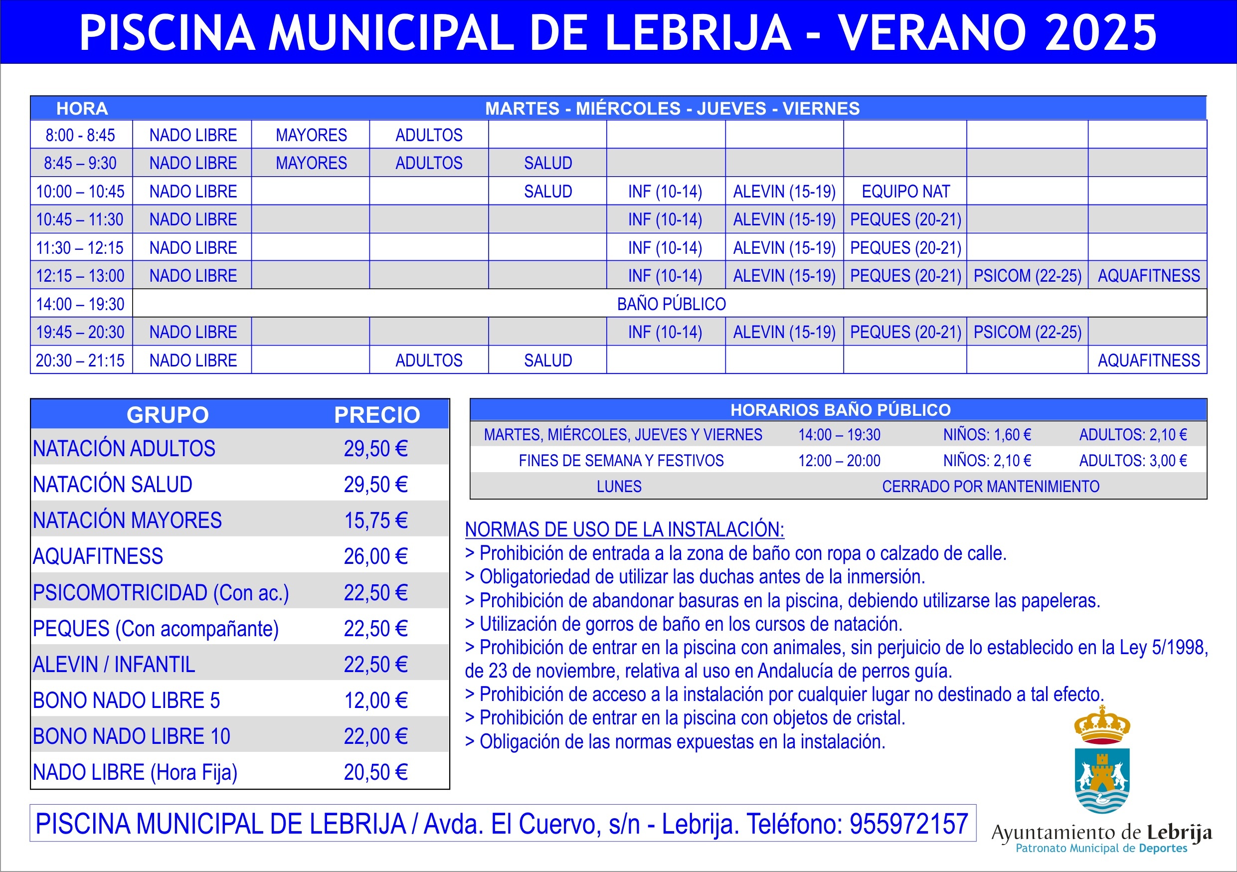 Piscina Verano 2026 Horarios y precios